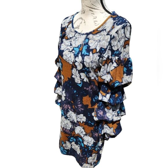 Papillon -1016 Floral Dress Ruched Tiered Long Sleeves Extra Small - Picture 2 of 6